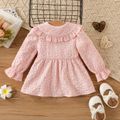 Baby Girl Allover Pink 3D Floral Textured Ruffle Collar Bow Front Single Breasted Long-sleeve Coat Pink