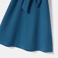 Solid Lace Long-sleeve Spliced Rib Knit Surplice Neck Belted Dress for Mom and Me Peacockblue image 4