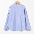 Kid Boy Stripe Button Design Stand Collar Long-sleeve Blue Shirt Blue