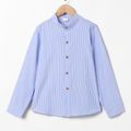 Kid Boy Stripe Button Design Stand Collar Long-sleeve Blue Shirt Blue