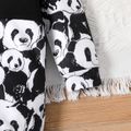 2pcs Baby Boy Allover Panda Print Long-sleeve Spliced Jumpsuit with Hat Set BlackandWhite