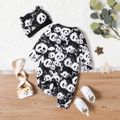 2pcs Baby Boy Allover Panda Print Long-sleeve Spliced Jumpsuit with Hat Set BlackandWhite image 2
