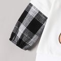 2pcs Baby Boy Faux-two Long-sleeve Bear Embroidered Sweatshirt and Plaid Sweatpants Set BlackandWhite image 5
