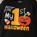 Halloween 2pcs Baby Boy Long-sleeve Graphic Romper and Allover Print Pants Set Color block image 3