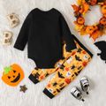 Halloween 2pcs Baby Boy Long-sleeve Graphic Romper and Allover Print Pants Set Color block image 2