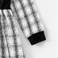 Family Matching Black Spliced Plaid Tweed Mock Neck Dresses and Long-sleeve Polo Shirts Sets BlackandWhite image 5