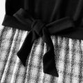 Family Matching Black Spliced Plaid Tweed Mock Neck Dresses and Long-sleeve Polo Shirts Sets BlackandWhite image 4