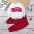 2pcs Toddler Boy Casual Letter Print Sweatshirt and Pants Set White