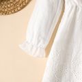 100% Cotton Baby Girl Solid Long-sleeve Eyelet Embroidered Button Front Dress White