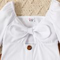 Baby Girl Button Front Solid Rib Knit Bow Front Cut Out Long-sleeve Dress White image 4