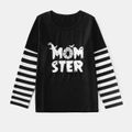 Halloween Family Matching Black Striped Long-sleeve Glow In The Dark Letter Print T-shirts Black