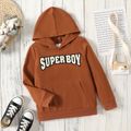 Kid Boy Letter Terry Patch Embroidered Hoodie Sweatshirt Caramel