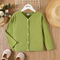 Kid Girl Button Design Ribbed Green Knit Jacket lightgreen