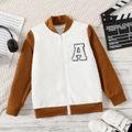 Kid Boy Letter Patch Embroidered Colorblock Bomber Jacket White
