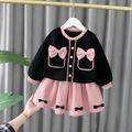 2pcs Kid Girl Tweed Bowknot Design Pullover and Pink Skirt Set Multi-color image 1