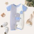 100% Cotton Baby Color Splice Bear Embroidery or Polka Dots Short-sleeve Blue Romper Grey