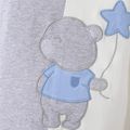 100% Cotton Baby Color Splice Bear Embroidery or Polka Dots Short-sleeve Blue Romper Grey