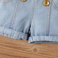 Baby Girl Double Breasted Roll Up Hem Denim Overalls Shorts Blue