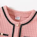 2pcs Kid Girl Tweed Textured Button Design Long-sleeve Tee and Pink Flared Pants Set Pink image 3