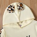 2pcs Kid Girl Letter Leopard Print Ear Design Hoodie Sweatshirt and Pants Set Apricot