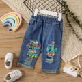 Baby Boy/Girl Colorful Letter Print Frayed Ripped Denim Pants Jeans Dark Blue