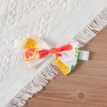 2pcs Baby Girl 95% Cotton Rib Knit Flutter-sleeve Spliced Lemon Print Ruffle Bowknot Dress with Headband Set Yellow