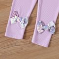 2pcs Baby Girl Allover Butterfly Print Square Neck Long-sleeve Shirred Top and Bow Front Leggings Set Purple