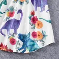 Family Matching Solid Short-sleeve Spliced Allover Dinosaur Print Belted Dresses and T-shirts Sets Colorful image 5