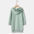 Letter Print Green Long-sleeve Drawstring Hoodie Dress for Mom and Me Green