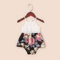 Lace Stitching Floral Print Matching Sling Shorts Rompers Color block