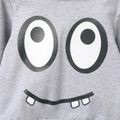 2pcs Toddler Boy Face Graphic Print Hoodie Sweatshirt and Geo Print Pants Set Grey