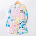 2pcs Kid Girl Tie Dyed Butterfly Print Hooded Sweatshirt and Shorts Set HS