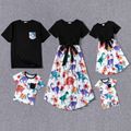 Family Matching Solid Short-sleeve Spliced Allover Dinosaur Print Belted Dresses and T-shirts Sets Colorful