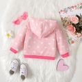 Baby Girl Allover Love Heart Print Contrast Binding Long-sleeve Hooded Zip Jacket Pink