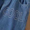 2pcs Kid Boy 100% Cotton Letter Allover Print Hooded Sweatshirt and Embroidered Denim Jeans Set Blue image 5
