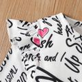 2pcs Kid Girl Letter Heart Print Ruffled Long-sleeve Tee Button Design Pink Skirt Set White image 4