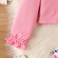 2pcs Baby Girl Allover Floral Print Tank Dress and Solid Rib Knit Ruffle Collar Long-sleeve Button Front Cardigan Set Pink image 5