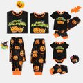Halloween Pumpkin & Letter Print Family Matching Short-sleeve Pajamas Sets (Flame Resistant) Black