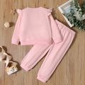 2pcs Toddler Girl Letter Print Ruffled Long-sleeve Pink Tee and Elasticized Pants Set Pink image 2
