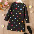 Kid Girl Floral Print Polka dots Long-sleeve Sweatshirt Dress Black