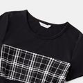 Family Matching Black Short-sleeve Spliced Plaid Dresses and Tops Sets Black image 3
