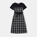 Family Matching Black Short-sleeve Spliced Plaid Dresses and Tops Sets Black