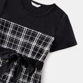 Family Matching Black Short-sleeve Spliced Plaid Dresses and Tops Sets Black image 4