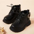 Toddler Buckle Decor Lace Up Front Black Boots Black image 1