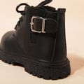 Toddler Buckle Decor Lace Up Front Black Boots Black