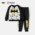 Batman 2pcs Kid Boy Allover Print Raglan Sleeve Sweatshirt and Letter Print Pants Set Black