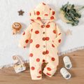 Baby Boy/Girl Button Front Polka Dots 3D Ears Hooded Long-sleeve Fuzzy Jumpsuit Apricot