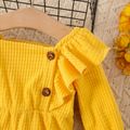 Baby Girl Button Front Yellow Textured Ruffle Trim Long-sleeve Jumpsuit Yellow