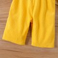 Baby Girl Button Front Yellow Textured Ruffle Trim Long-sleeve Jumpsuit Yellow image 5