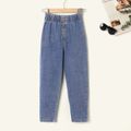 Kid Girl 100% Cotton Casual Button Design Blue Denim Jeans Blue image 1